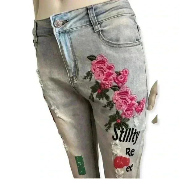 LAIERNA distressed embellished high rise skinny jeans women’s size 30 - Picture 6 of 15